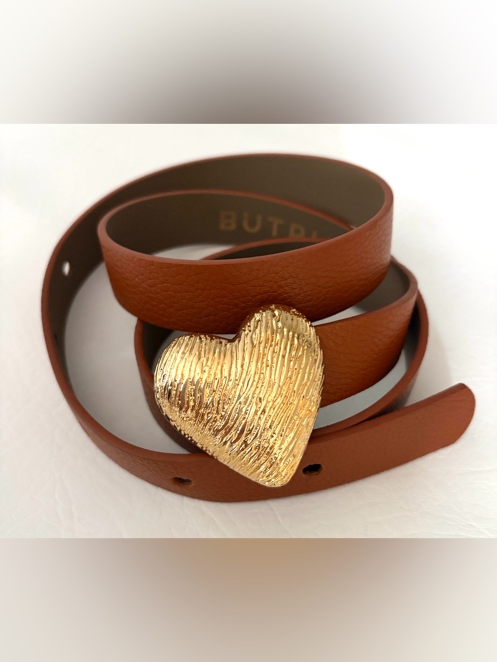 Butrich Women's Belt Interchangeable Gold Heart Belt Brown size Medium